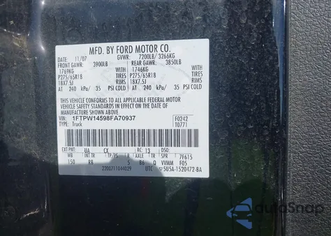 2008 Ford F-150 60Th Anniversary/Fx4/King Ranch/Lariat/Limited/Xlt из США, поврежденный, VIN 1FTPW14598FA70937